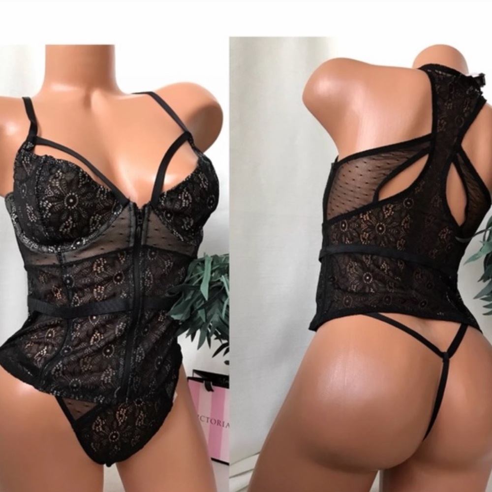 VS 36d/L CUTOUT CORSET BUSTIER BRA SET BLACK SEXY